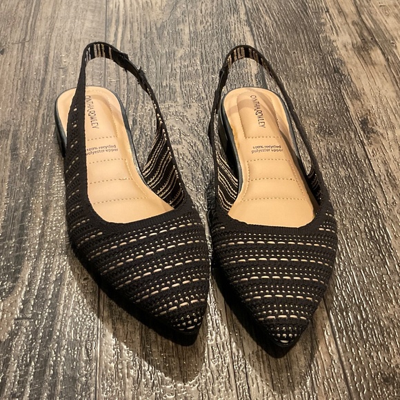 New, Cynthia Rowley Amelia Slingback Flat / Black-Tan Fabric, Size 8 - Picture 5 of 5